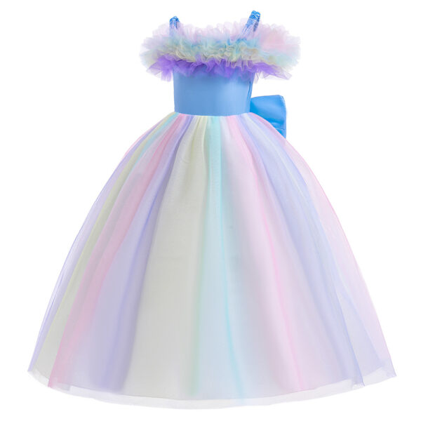 Fashion Kids Clothes Rainbow Puffy Princess Unicorn Girl Long Dress